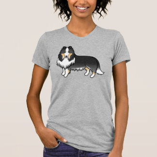 Tricolor Rough Collie Cute Cartoon Dog T-Shirt