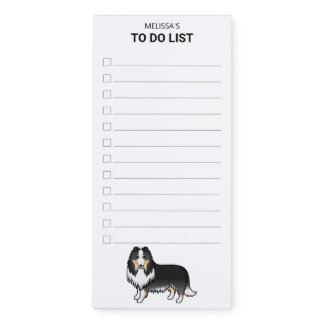 Tricolor Rough Collie Cute Cartoon Dog To Do List Magnetic Notepad