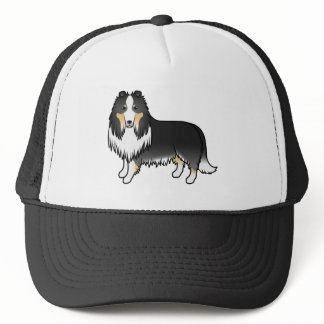 Tricolor Rough Collie Cute Cartoon Dog Trucker Hat
