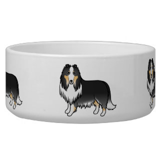 Tricolor Rough Collie Cute Cartoon Dogs Bowl