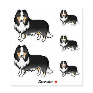 Tricolor Rough Collie Cute Cartoon Dogs Sticker