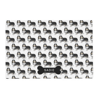 Tricolor Rough Collie Cute Dog Pattern &amp; Name Placemat