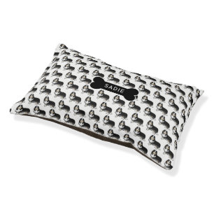 Tricolor Rough Collie Dog Pattern With Bone & Name Pet Bed