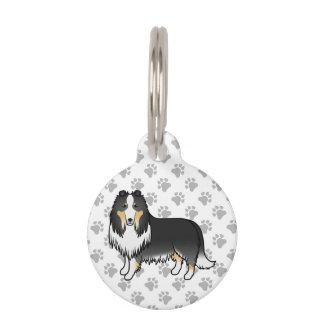 Tricolor Rough Collie Dog With Paws &amp; Pet's Info Pet ID Tag