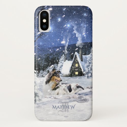 Tricolor Rough Collie  Lambs in Magic Snowfall _ iPhone XS Case