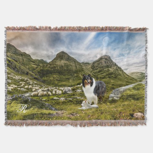 Tricolor Scotch Collie in Highlands _ Personalized Throw Blanket
