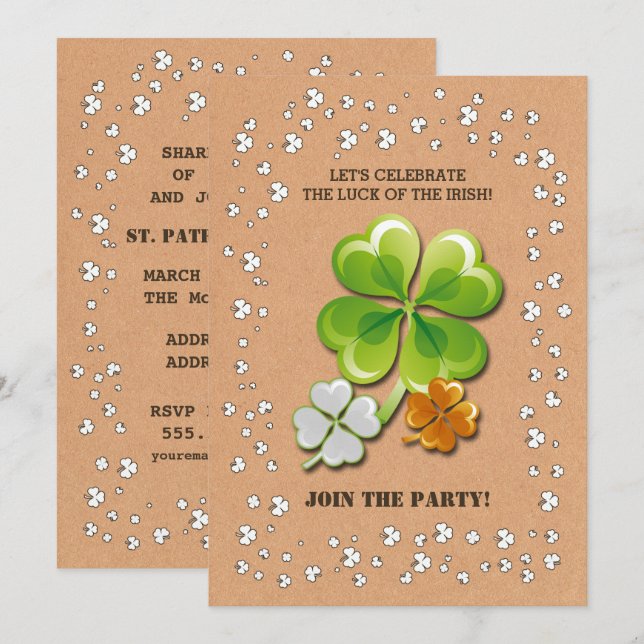 Tricolor Shamrocks St. Patrick's Day Party Invitation (Front/Back)