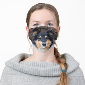 Tricolor Sheltie Adult Cloth Face Mask by deemac2 at Zazzle