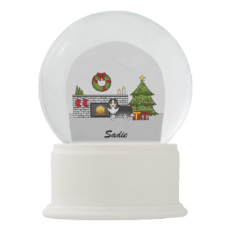 Tricolor Sheltie Dog In A Christmas Room &amp; Name Snow Globe