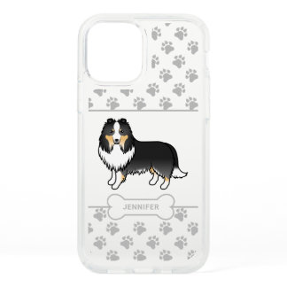 Tricolor Sheltie Dog With Paws, Dog Bone &amp; Name Speck iPhone 12 Case
