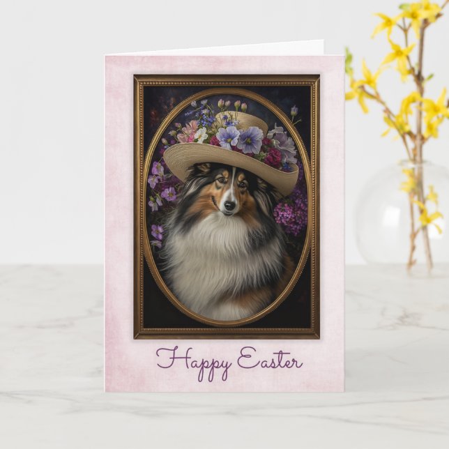 Tricolor Sheltie Easter Card (Yellow Flower)