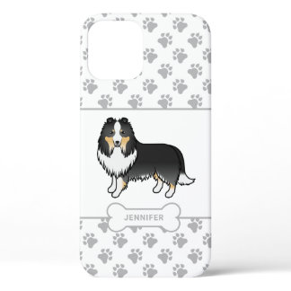 Tricolor Sheltie With Paws, Dog Bone &amp; Name iPhone 12 Case