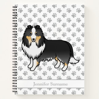 Tricolor Shetland Sheepdog Cartoon Dog &amp; Name Notebook