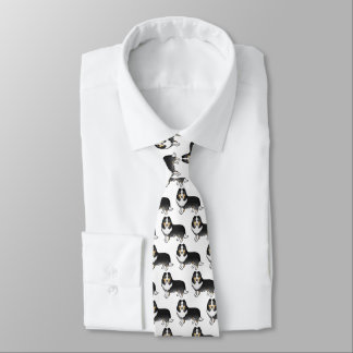 Tricolor Shetland Sheepdog Cartoon Dog Pattern Neck Tie