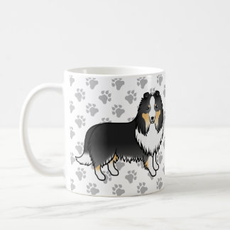 Tricolor Shetland Sheepdog Cartoon Dog &amp; Paws Coffee Mug