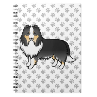 Tricolor Shetland Sheepdog Cartoon Dog &amp; Paws Notebook