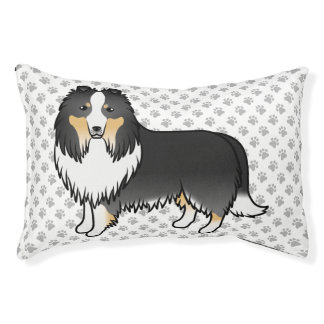Tricolor Shetland Sheepdog Cartoon Dog &amp; Paws Pet Bed