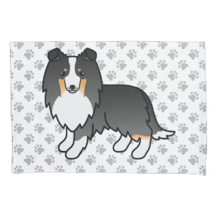 Tricolor Shetland Sheepdog Cartoon Dog & Paws Pillow Case
