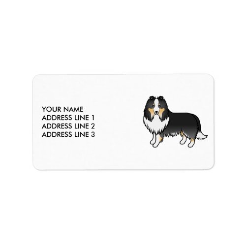 Tricolor Shetland Sheepdog Cartoon Dog  Text Label