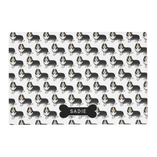 Tricolor Shetland Sheepdog Dog Pattern &amp; Name Placemat
