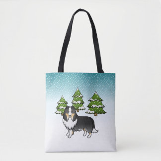 Tricolor Shetland Sheepdog In A Winter Forest Tote Bag