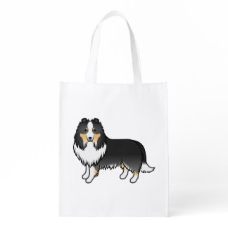Tricolor Shetland Sheepdog Sheltie Cartoon Dog Grocery Bag