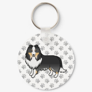 Tricolor Shetland Sheepdog Sheltie Cartoon Dog Keychain