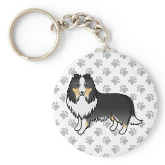 Tricolor Shetland Sheepdog Sheltie Cartoon Dog Keychain