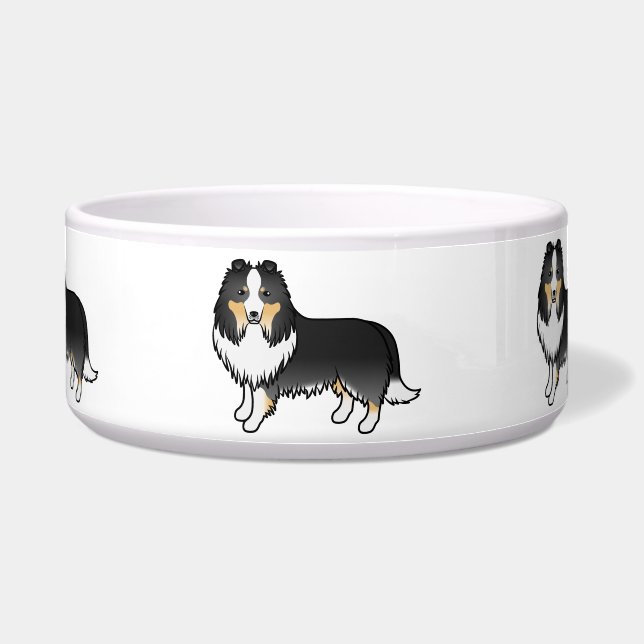 Tricolor Shetland Sheepdog Sheltie Cartoon Dogs Bowl (Front)