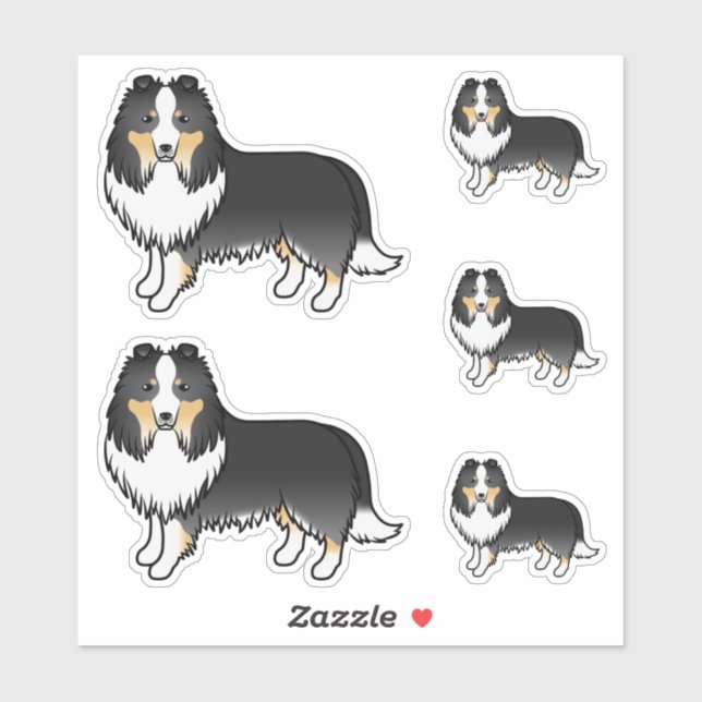 Tricolor Shetland Sheepdog Sheltie Cartoon Dogs Sticker (Sheet)