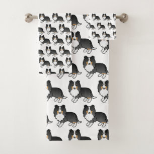 Tricolor Shetland Sheepdog Sheltie Dog Pattern Bath Towel Set