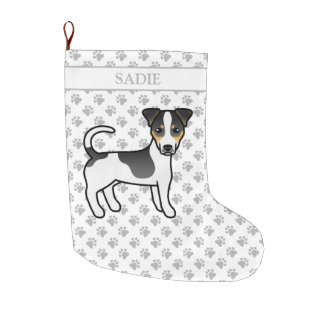 Tricolor Smooth Coat Jack Russell Terrier &amp; Name Large Christmas Stocking
