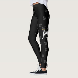 Tricolor Smooth Fox Terrier Cartoon Dog &amp; Paws Leggings