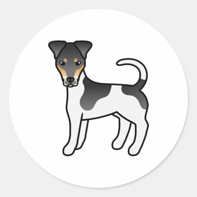 Tricolor Smooth Fox Terrier Cute Cartoon Dog Classic Round Sticker (Front)