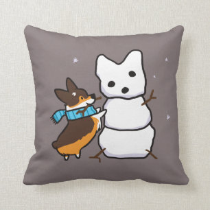 Tricolor Snowman Corgi Pillow