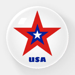 Tricolor Star with Blue Custom Text Round Paperweight