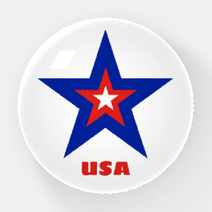 Tricolor Star with Red Custom Text Round Paperweight