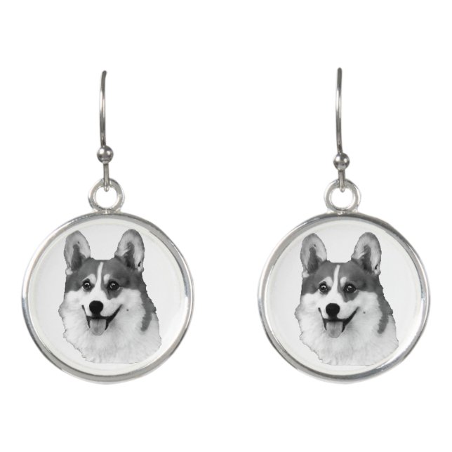 Tricolor Welsh Corgi Portrait Earrings (Front)