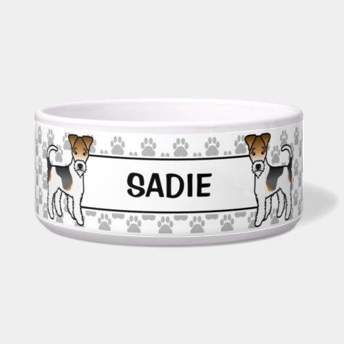 Tricolor Wire Fox Terrier And Paws  Name Bowl