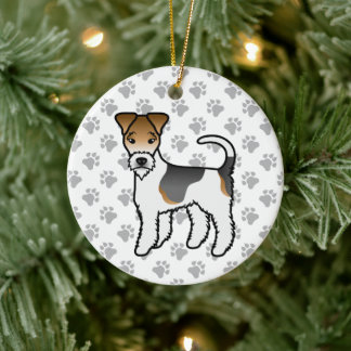 Tricolor Wire Fox Terrier Cute Cartoon Dog Ceramic Ornament