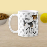 Tricolor Wire Fox Terrier Cute Cartoon Dog Coffee Mug<br><div class="desc">Destei's original cartoon illustration of a tricolor coat Wire Fox Terrier breed dog. The background has a pattern of gray dog paw prints.</div>