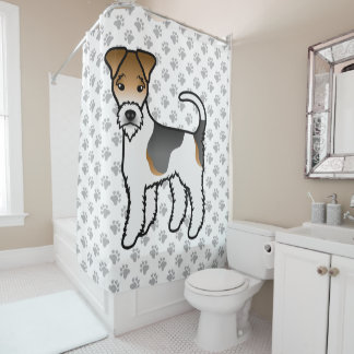 Tricolor Wire Fox Terrier Cute Cartoon Dog Shower Curtain