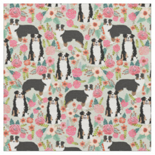 Tricolored Aussie dog vintage florals cream Fabric