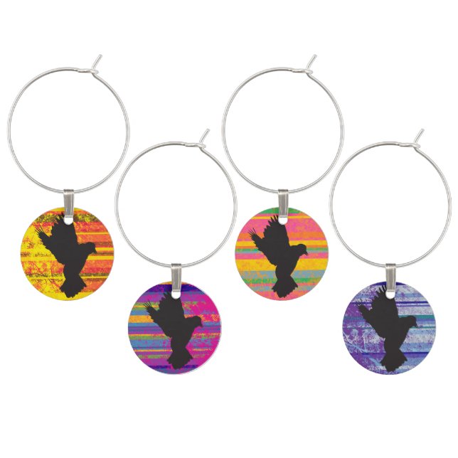Tricolored black bird wine charm (Staggered)