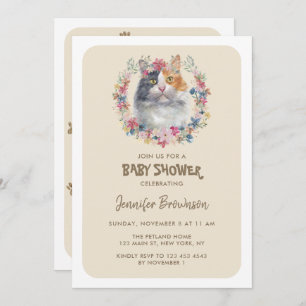 Tricolored Calico Cat Baby Shower Invitation