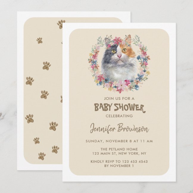 Tricolored Calico Cat Baby Shower Invitation