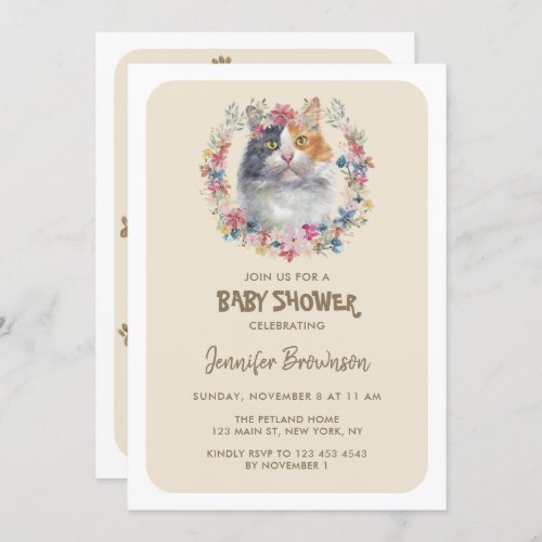 Tricolored Calico Cat Baby Shower Invitation