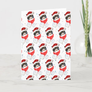 Tricolored Cat Christmas Watercolor with Scarf Holiday Card