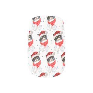 Tricolored Cat Christmas Watercolor with Scarf Minx Nail Art