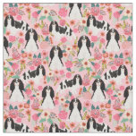 Tricolored Cavalier King Charles Spaniel Florals Fabric